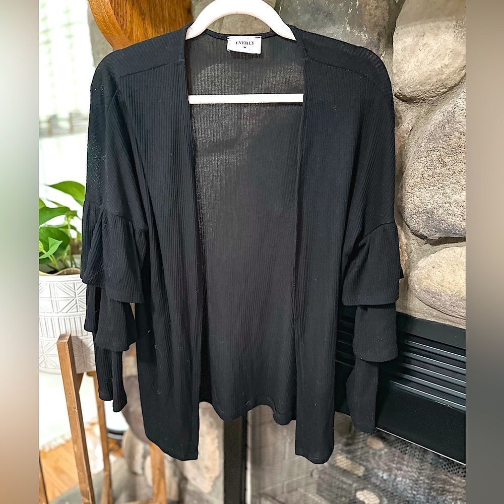 Everly black ruffle cardigan